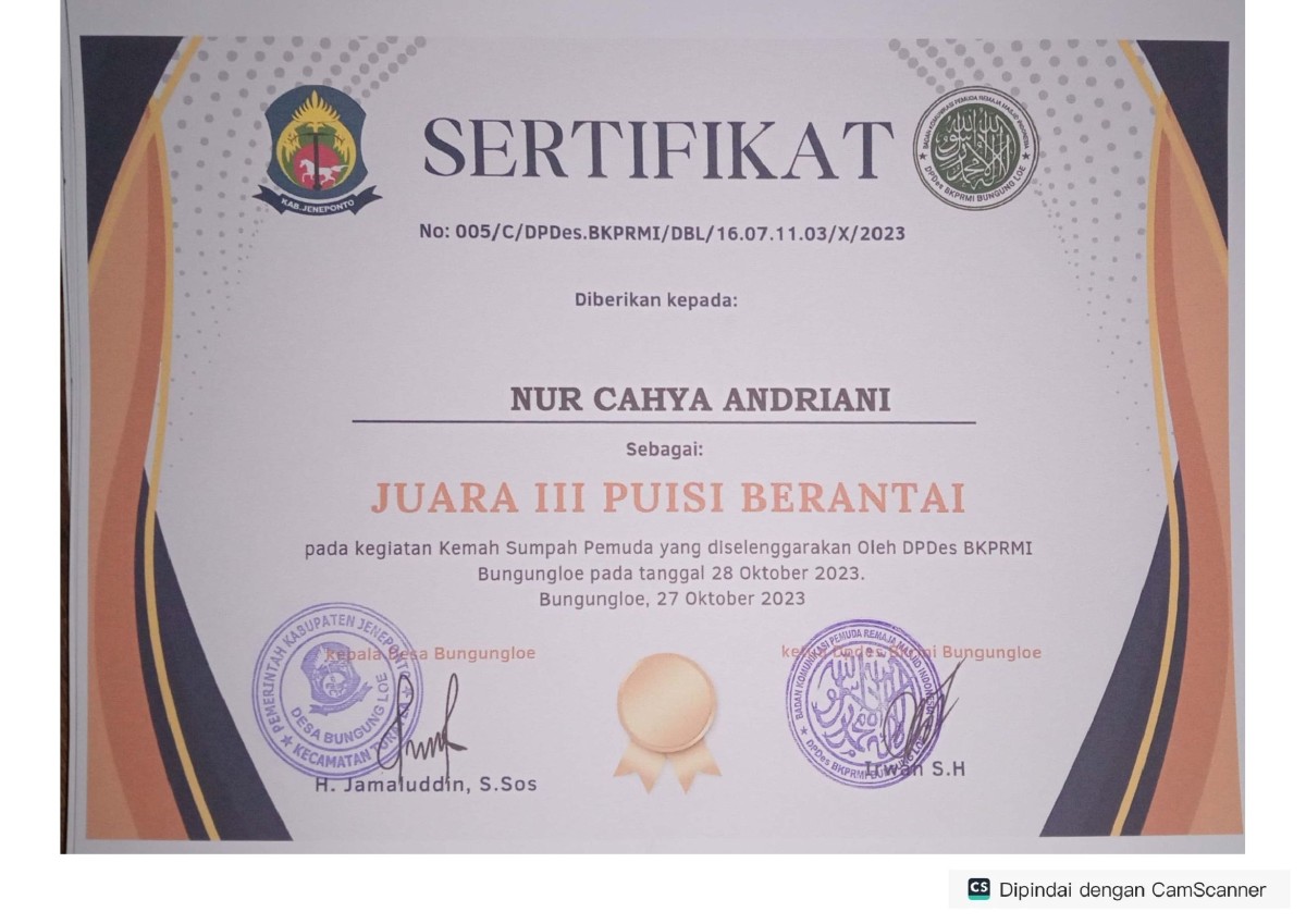 Juara 3 Puisi Berantai